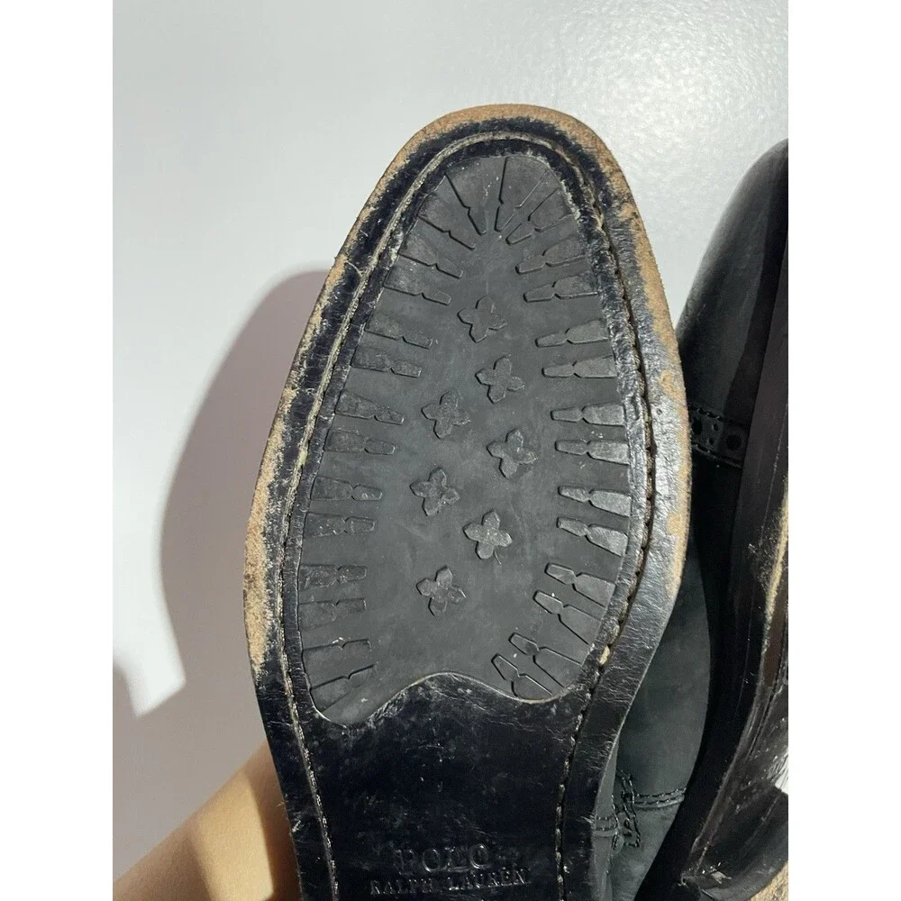 Polo Ralph‎ Lauren Ankle Boots Mens 8.5 D Black Leather Demonte Brogue Preppy